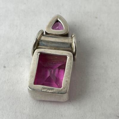 K919 Sterling Pink Quartz Pendant /Slide with 3 Stacking Rings 