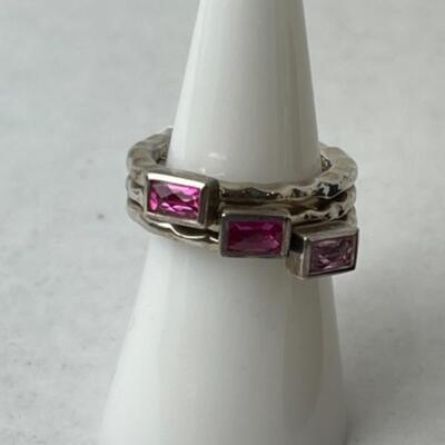 K919 Sterling Pink Quartz Pendant /Slide with 3 Stacking Rings 