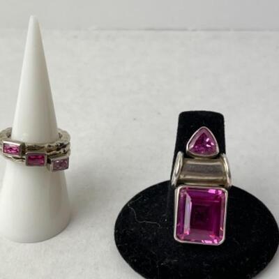 K919 Sterling Pink Quartz Pendant /Slide with 3 Stacking Rings 