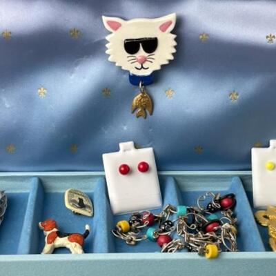 K921 Fun Artsy Cat Jewelry Pin and Case 