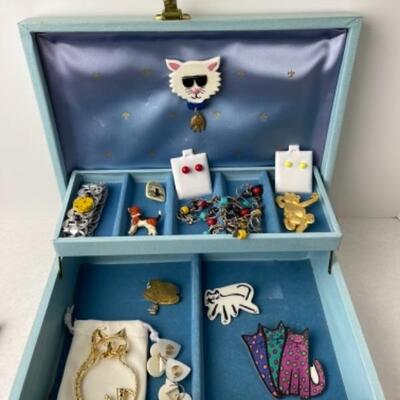 K921 Fun Artsy Cat Jewelry Pin and Case 