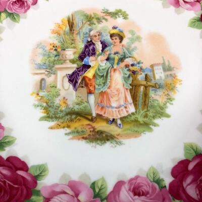 Antique Victorian Couple Pink Roses 11.5