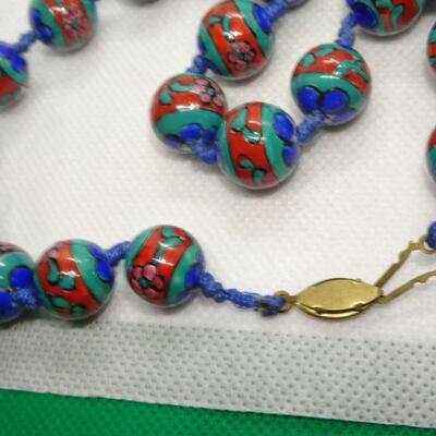 Ceramic Trade Beaded Necklace, Hand tied knots 
