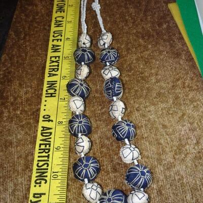 Hand Threaded Cloth Blue & White Necklace