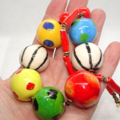 Colorful Handmade Ceramic Beaded Necklace - Vintage 