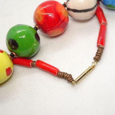 Colorful Handmade Ceramic Beaded Necklace - Vintage 