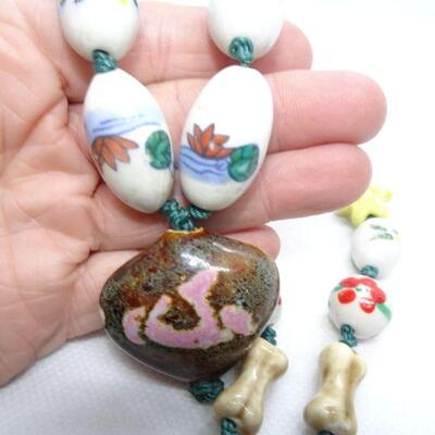 Ceramic Beaded Necklace - Vintage 