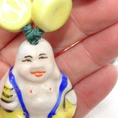 Happy Buddha Man Handmade Ceramic Trade Beaded Necklace - Vintage 