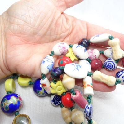 Happy Buddha Man Handmade Ceramic Trade Beaded Necklace - Vintage 