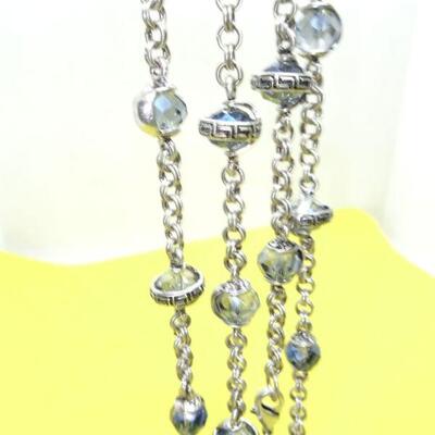 Silver Tone Blue Glass Disc Style Necklace