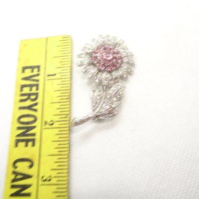 Silver Rhinestone Pink Daisy Flower Pin - Pretty 
