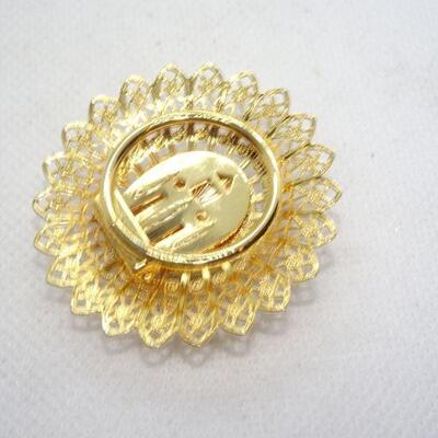 Pearl Gold Tone Sunflower Scarf Clip 