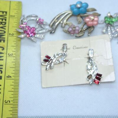 TLC - Brooches & Earring Lot - needs stone replacements 