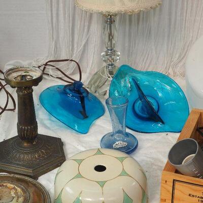 Lot 39 Lamp parts and repair collectibles Mystery blue glass pieces