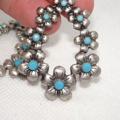 Silver & Turquoise colored  Flower Dangle Earrings