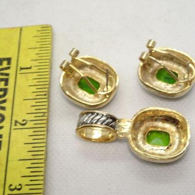 Peridot Colored Pendant & Post Earring Set 