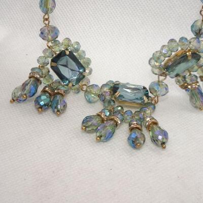 Aurora Borealis Colored Rhinestone Pendant Necklace & Earrings 