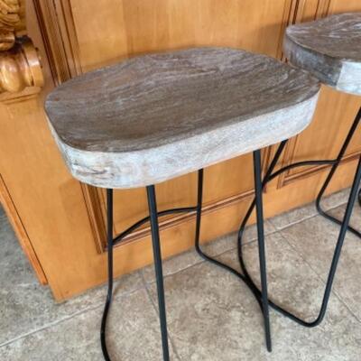 Set of 4 natural wood and metal backless stools