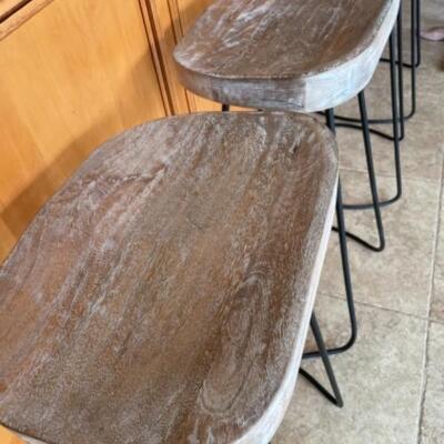 Set of 4 natural wood and metal backless stools