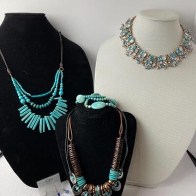 K925 Turquoise, Beaded, Rhinestone jewelry lot  