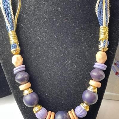 K927 Set of 3 Blue Beaded Costume Necklace 