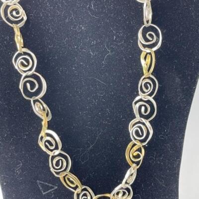 K946 Silver and Gold tone Artisan Made Necklace Earring Set 
