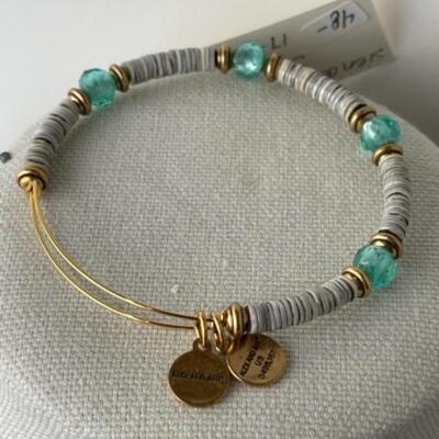 K949 Artisan Aqua blue Glass Beaded Necklace and Alex & Ani Bracelet 