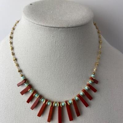 K949 Artisan Aqua blue Glass Beaded Necklace and Alex & Ani Bracelet 