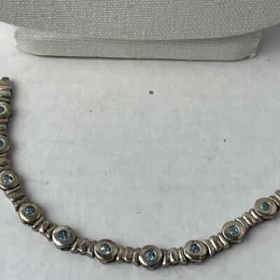 K952 Sterling /14k Yellow Gold Blue Topaz Earrings and Bracelet Set 