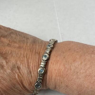 K952 Sterling /14k Yellow Gold Blue Topaz Earrings and Bracelet Set 