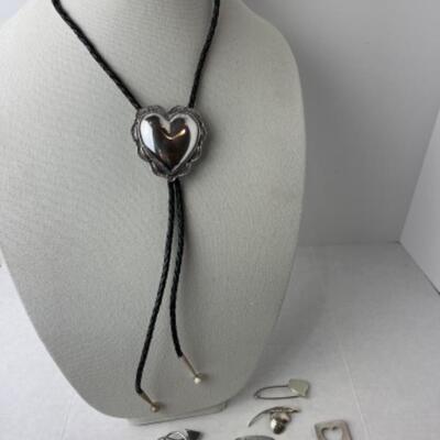 K954 Sterling Silver Heart Bolo and Pin lot