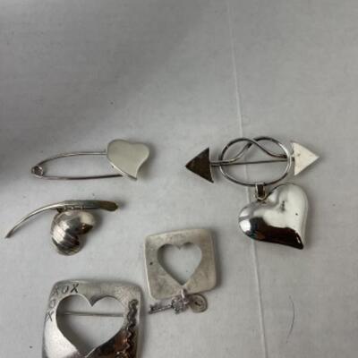 K954 Sterling Silver Heart Bolo and Pin lot