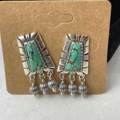 K957 Sterling Artisan Beaded Necklace, Tabu and Turquoise Earrings Set