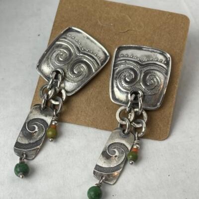 K957 Sterling Artisan Beaded Necklace, Tabu and Turquoise Earrings Set