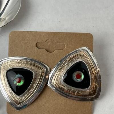 K958 Sterling Onyx, Amethyst, Earring Pin Lot 