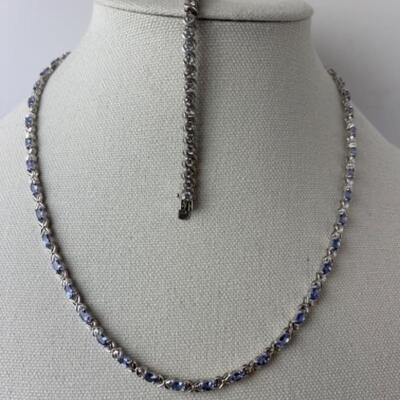 K959 Sterling CZ Amethyst Necklace and CZ Tennis Bracelet 