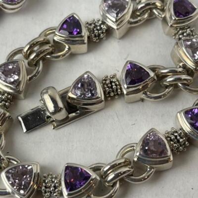 K960 Sterling Black Onyx, Amethyst, Pin Bracelet Set