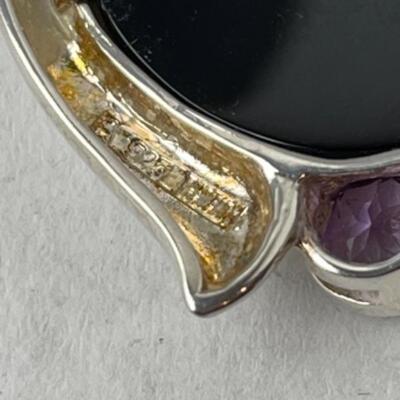 K960 Sterling Black Onyx, Amethyst, Pin Bracelet Set