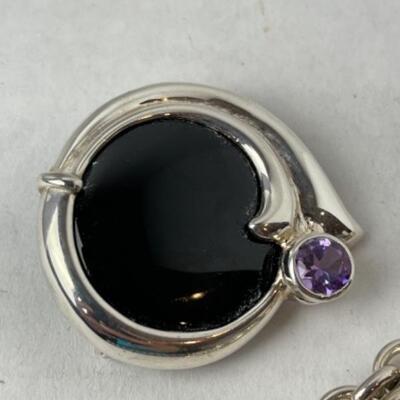 K960 Sterling Black Onyx, Amethyst, Pin Bracelet Set