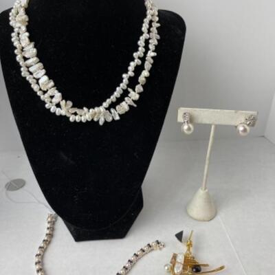 K962 Freshwater Pearl & Majorica Earrings, Pin Bracelet