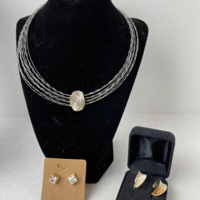 K963 Artisan Necklace, 14k Diamonique CZ Earrings Lot