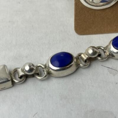 K967 Sterling Silver Blue Lapis Bracelet and Earring Set