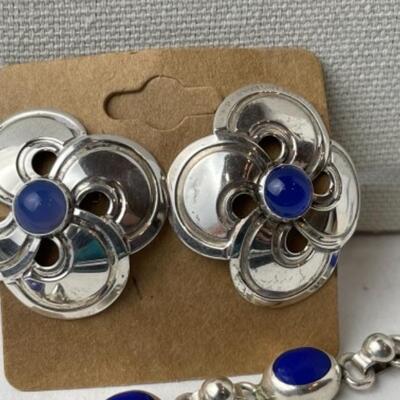 K967 Sterling Silver Blue Lapis Bracelet and Earring Set