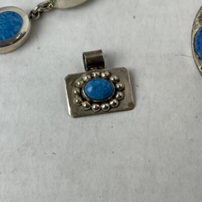 K968 Sterling Blue Denim Lapis Bracelet, pendant , Pin set 