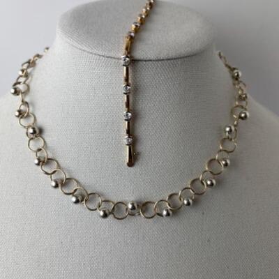 K969 Sterling Gold Filled Ball Necklace and CZ Bracelet 