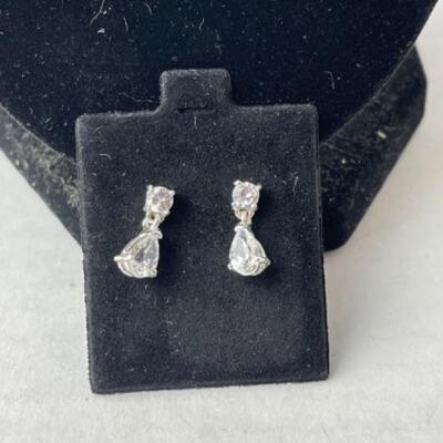 K970 14k White Gold CZ Pendant & Sterling CZ earrings and bracelet set
