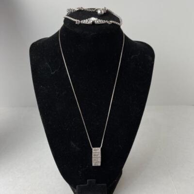 K970 14k White Gold CZ Pendant & Sterling CZ earrings and bracelet set