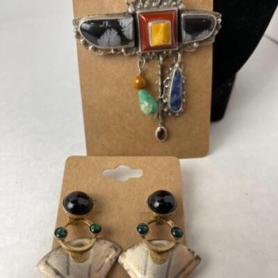 K972 Sterling Pin and Earring Lot 