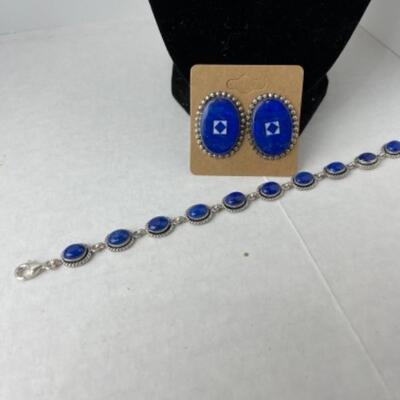 K974 Sterling Blue Lapis Earrings and Bracelet set 
