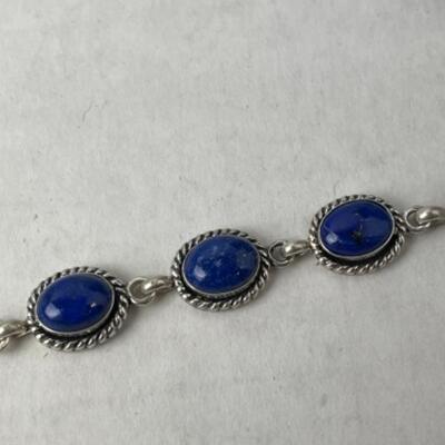 K974 Sterling Blue Lapis Earrings and Bracelet set 